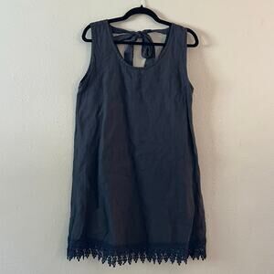 RoseMarine Dress Womens Size M Tie Back Linen Navy Lagenlook Italy Boho Vacation